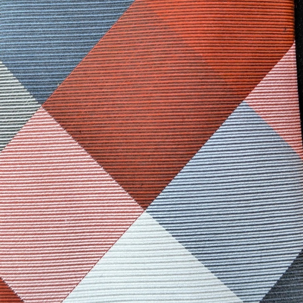 Tommy Hilfiger Burnt Orange Rust White Gray Buffalo Plaid 100% Silk Tie